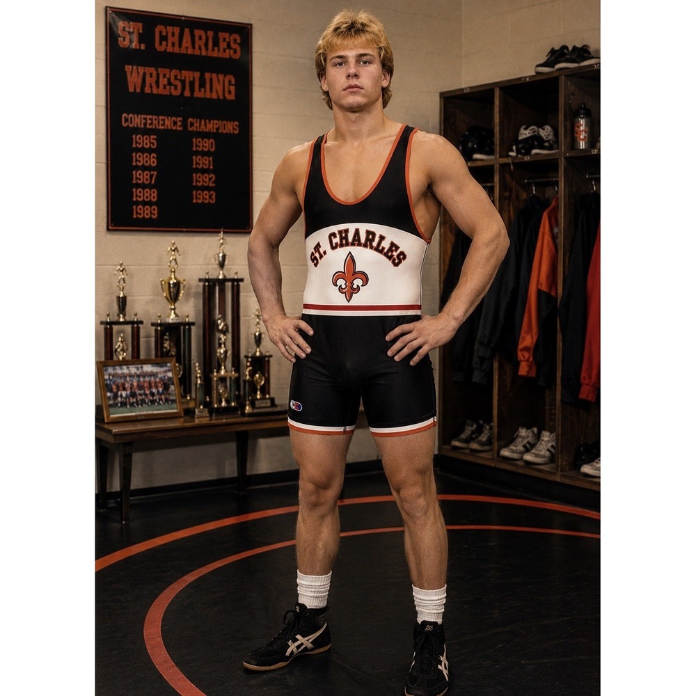 Vintage Cliff Keen St. Charles Wrestling Singlet Men's 2XL Black USA